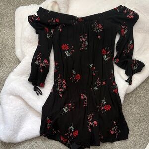 Floral Off-Shoulder Black Romper